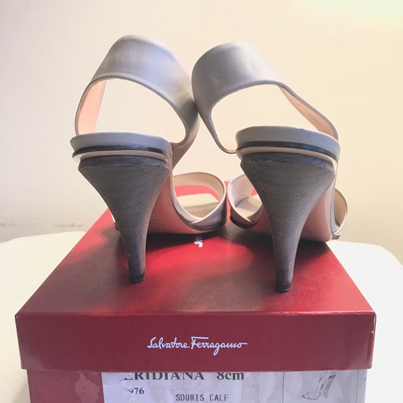Ferragamo Slingback Sanders-Grey Leather-size6.5 - Picture 2 of 8
